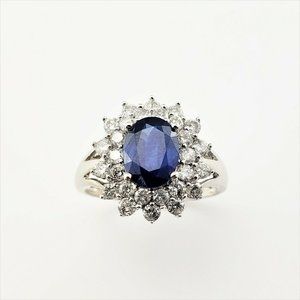 Vintage 14 Karat White Gold Sapphire and Diamond Ring Size 7.25 #8449